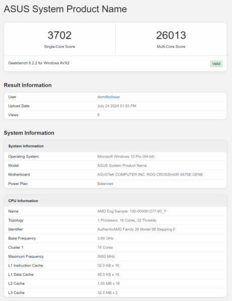 Ryzen 9950X Geekbench6