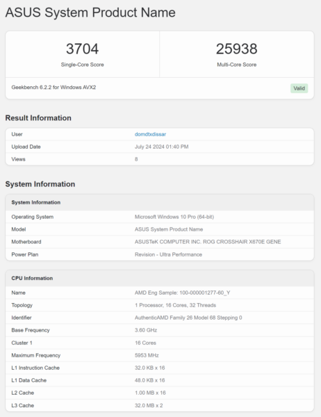 Ryzen 9950X Geekbench6