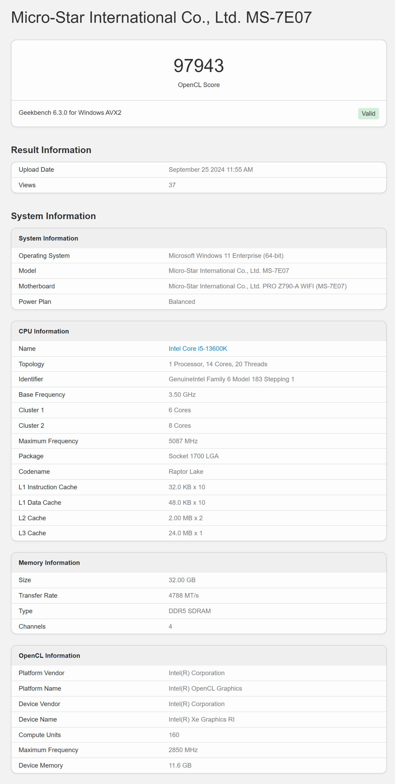 Geekbench Intel Arc Battlemage G21 GPU