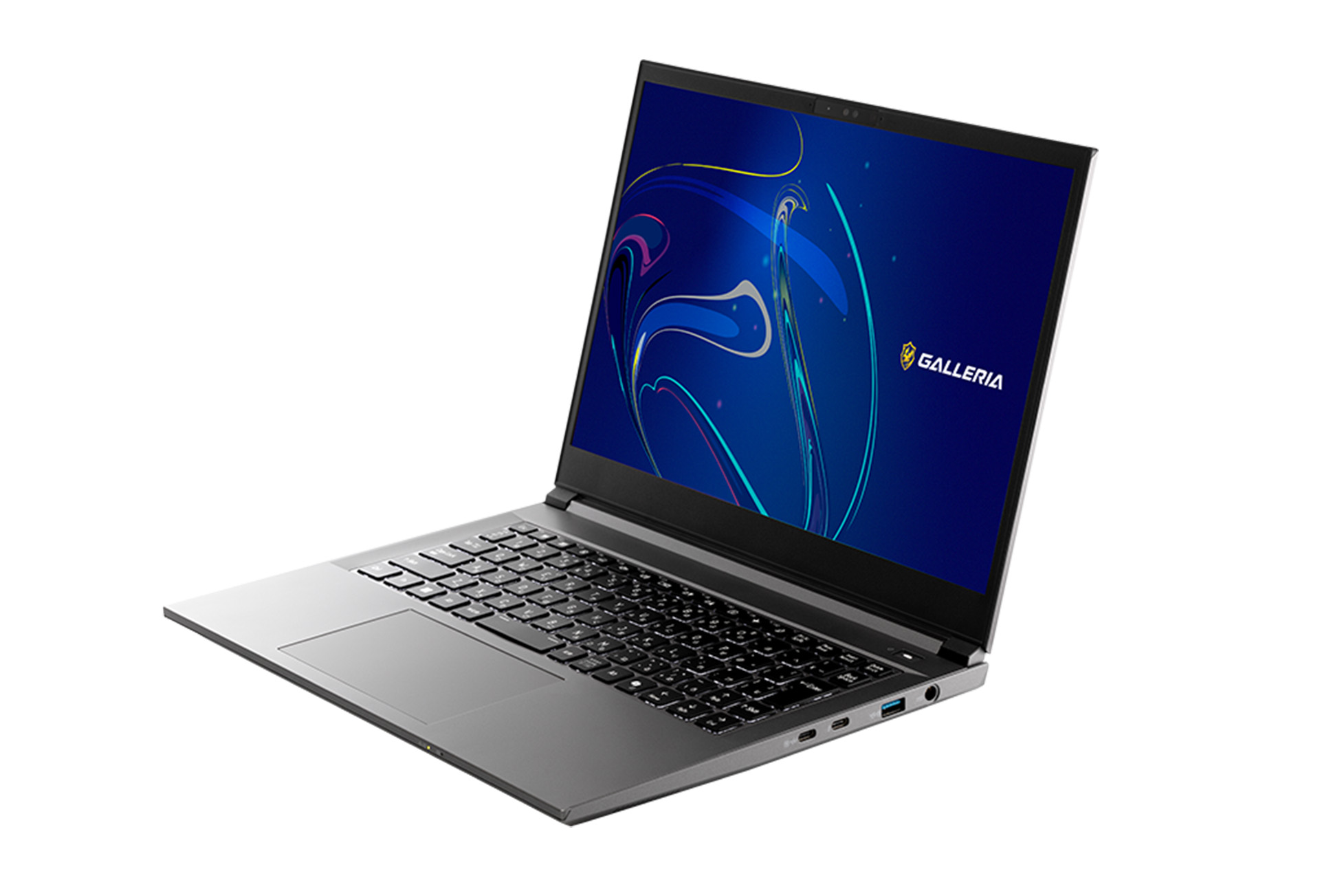 ドスパラのゲーミングノートPC、GALLERIA DL9R-IG-C4Aの正面からの画像。キーボードとスクリーンが表示されている。