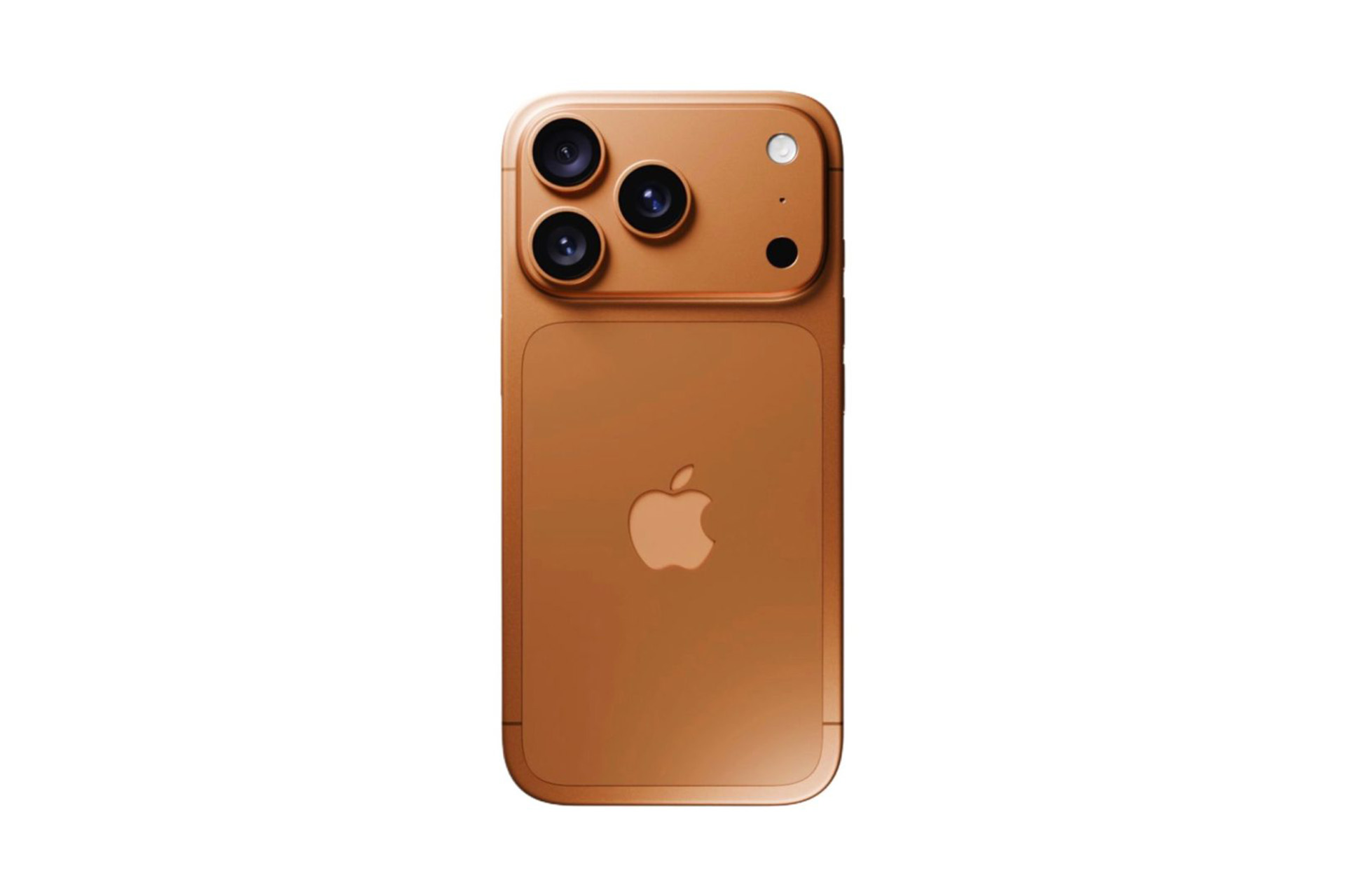 iPhone 17 Proの新色として噂されるオレンジ（Copper）モデルの背面画像。トリプルカメラと新しい質感が特徴。