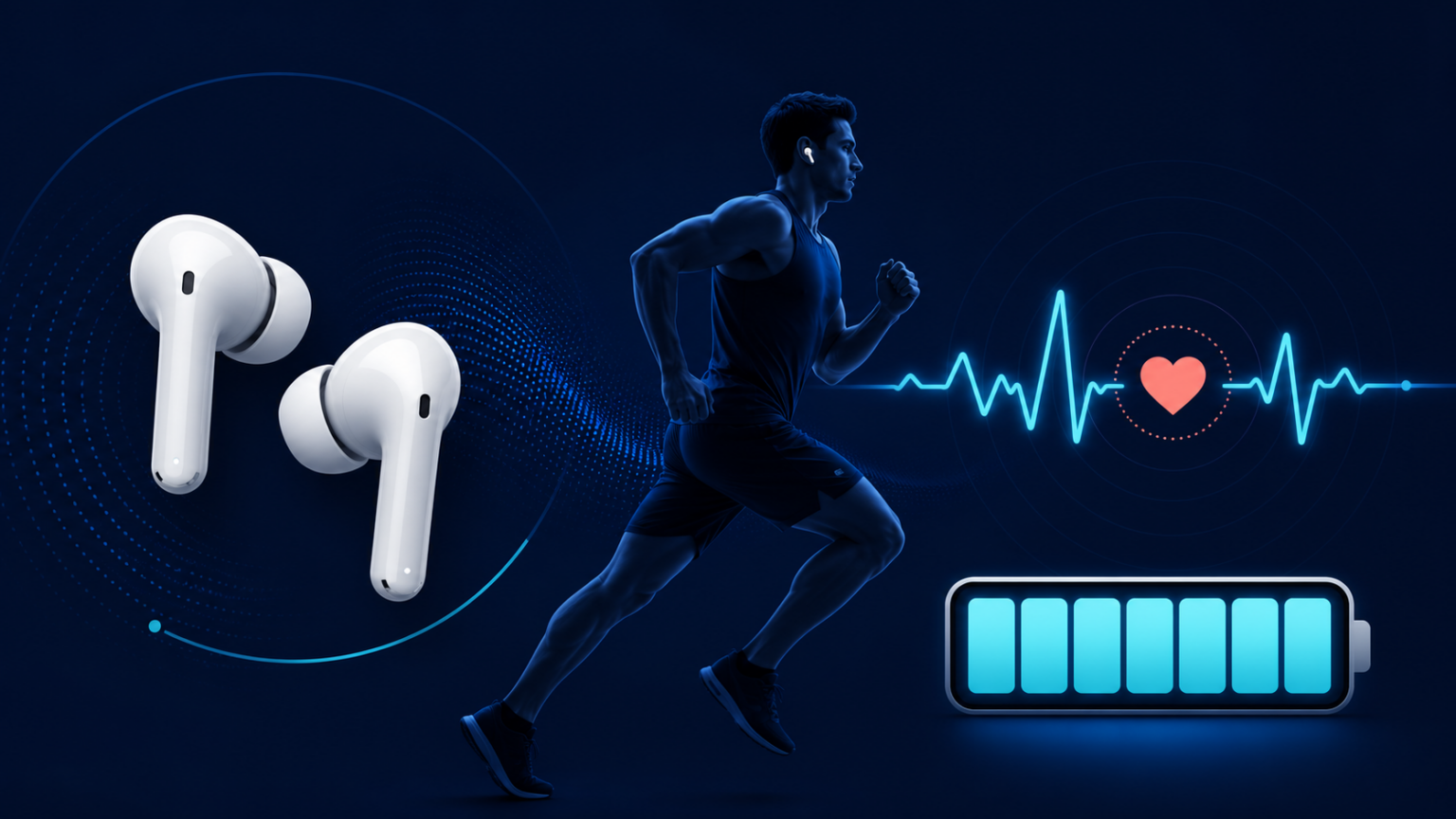 AirPods Pro 3の運動・心拍数センサー・バッテリーを示す概念図